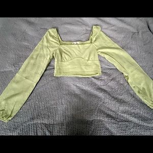 LA Hearts Pastel-green cropped long-sleeve shirt